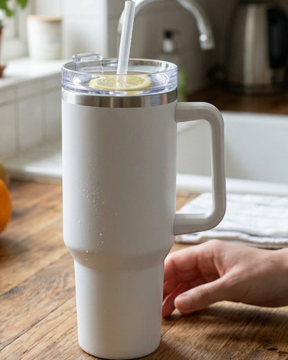 Nivt Handle Travel Tumbler Frost White Straw Lid 32 oz
