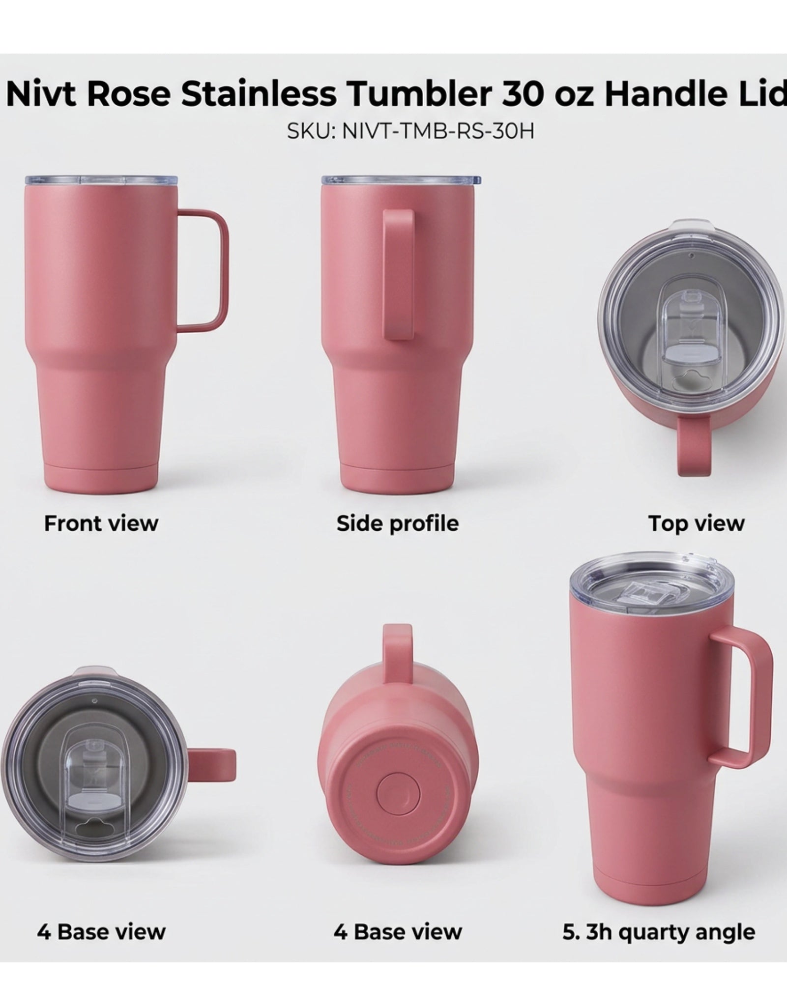Nivt Rose Stainless Tumbler 30 oz Handle Lid